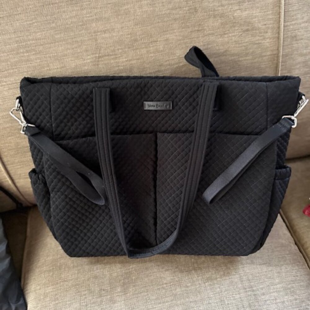 Vera Bradley Microfiber Large Baby Diaper Bag Black Stroller Straps ChangingPad - Picture 8 of 8